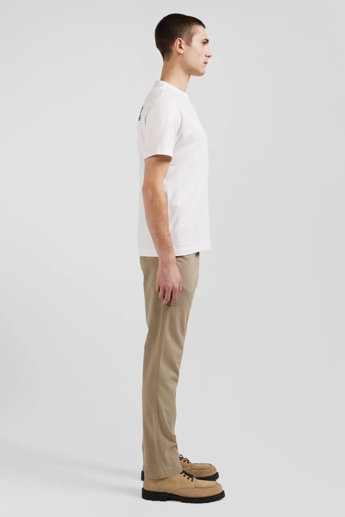 T-shirt manches courtes en coton écru broderie dos coupe Regular