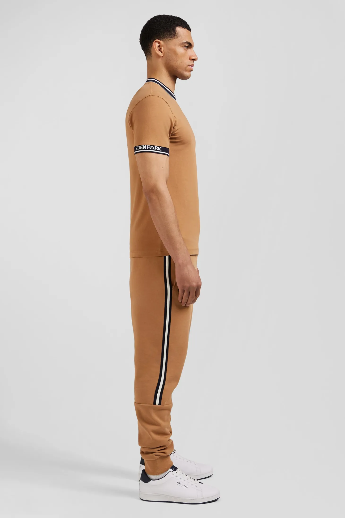 T-shirt manches courtes en coton camel coupe Slim bords-côtes Eden Park