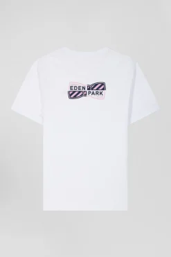 T-shirt manches courtes en coton blanc broderie dos emblème coupe Regular