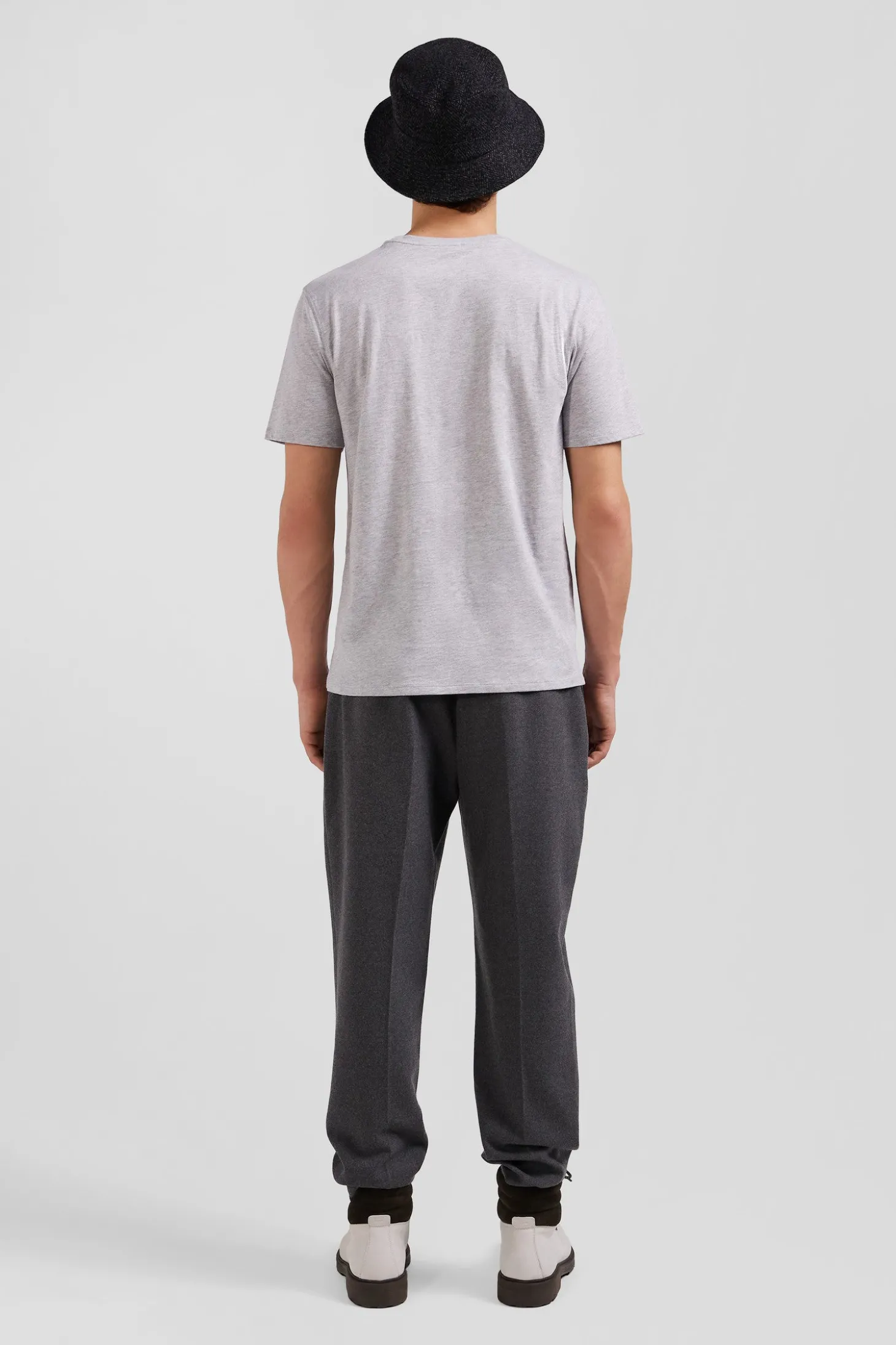 T-shirt manches courtes en coton Pima uni gris coupe Regular