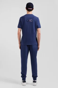 T-shirt manches courtes en coton bleu coupe Regular broderie emblème