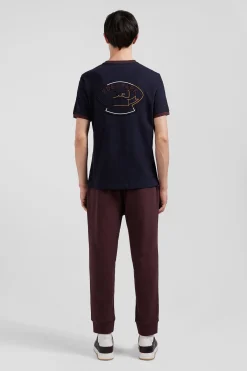 T-shirt manches courtes en coton marine broderie dos coupe Regular