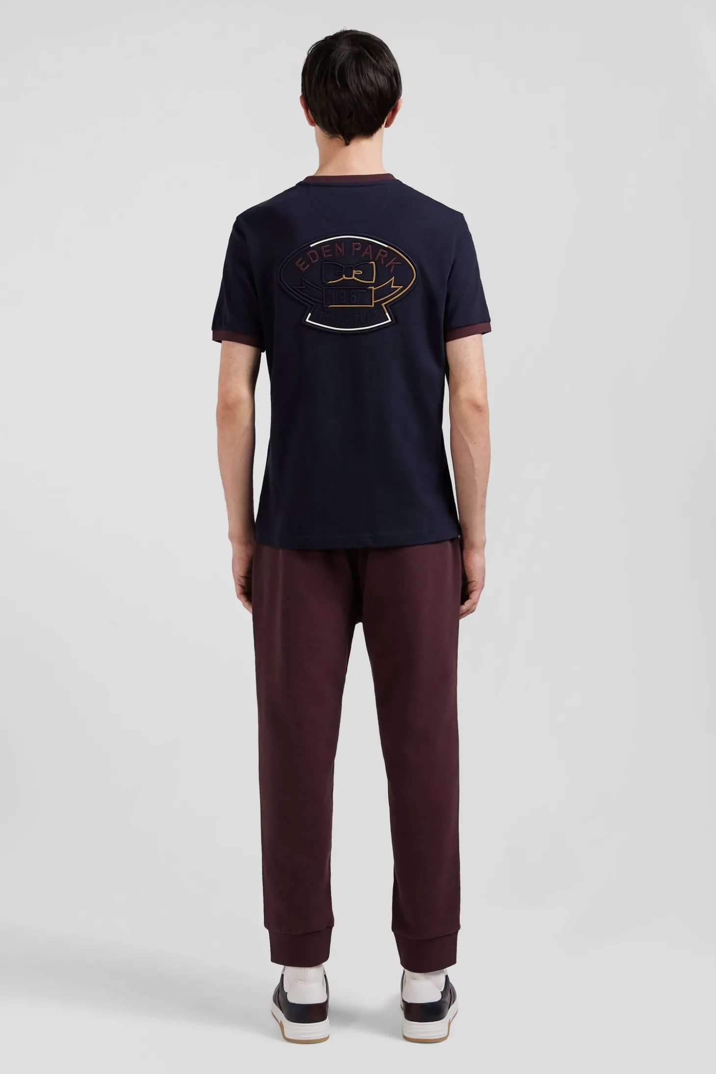 T-shirt manches courtes en coton marine broderie dos coupe Regular