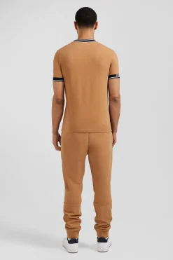 T-shirt manches courtes en coton camel coupe Slim bords-côtes Eden Park