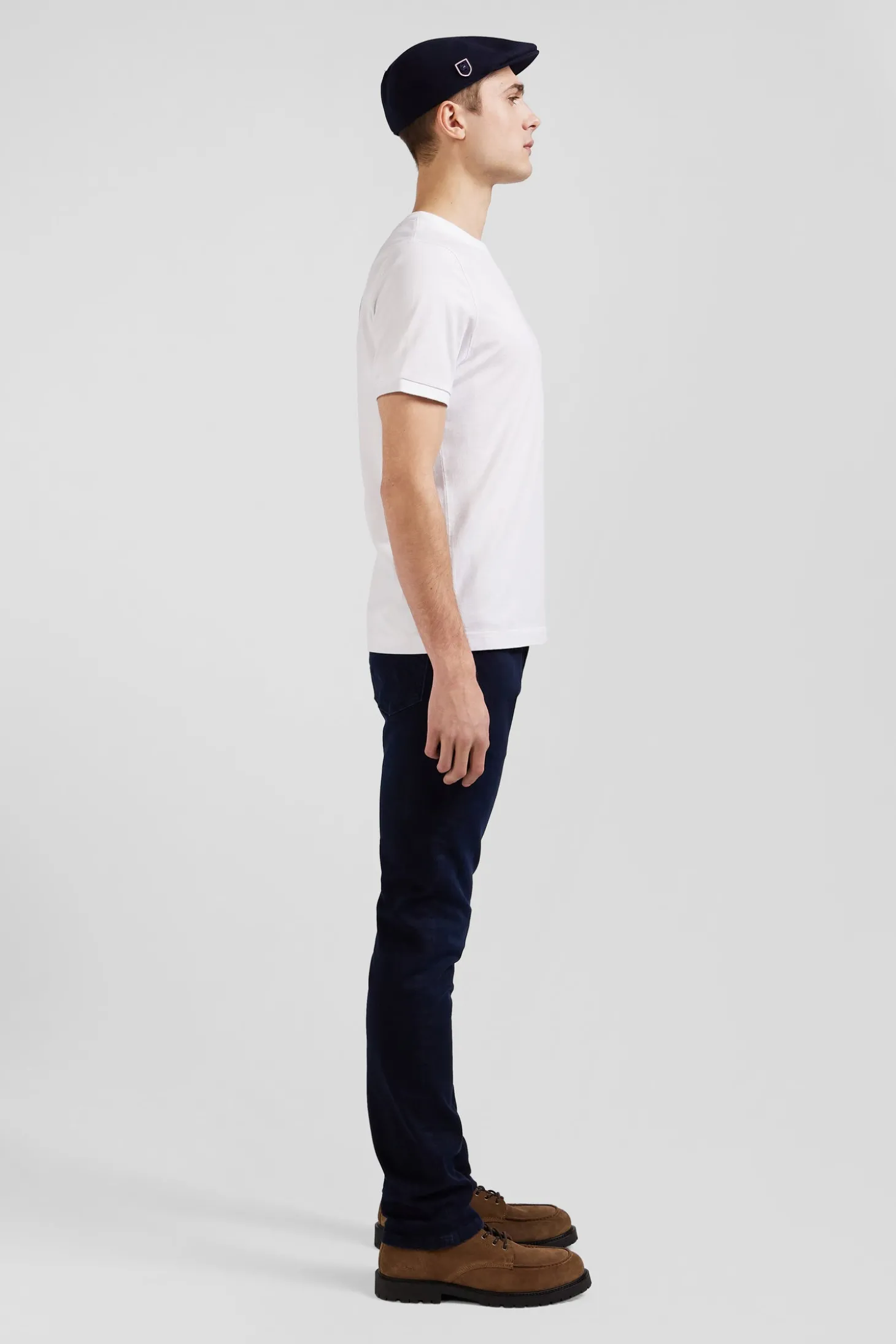 T-shirt manches courtes en coton blanc broderie dos emblème coupe Regular