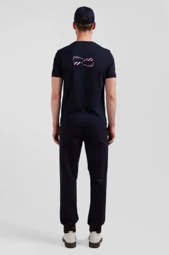 T-shirt manches courtes en coton bleu marine broderie dos emblème coupe Regular