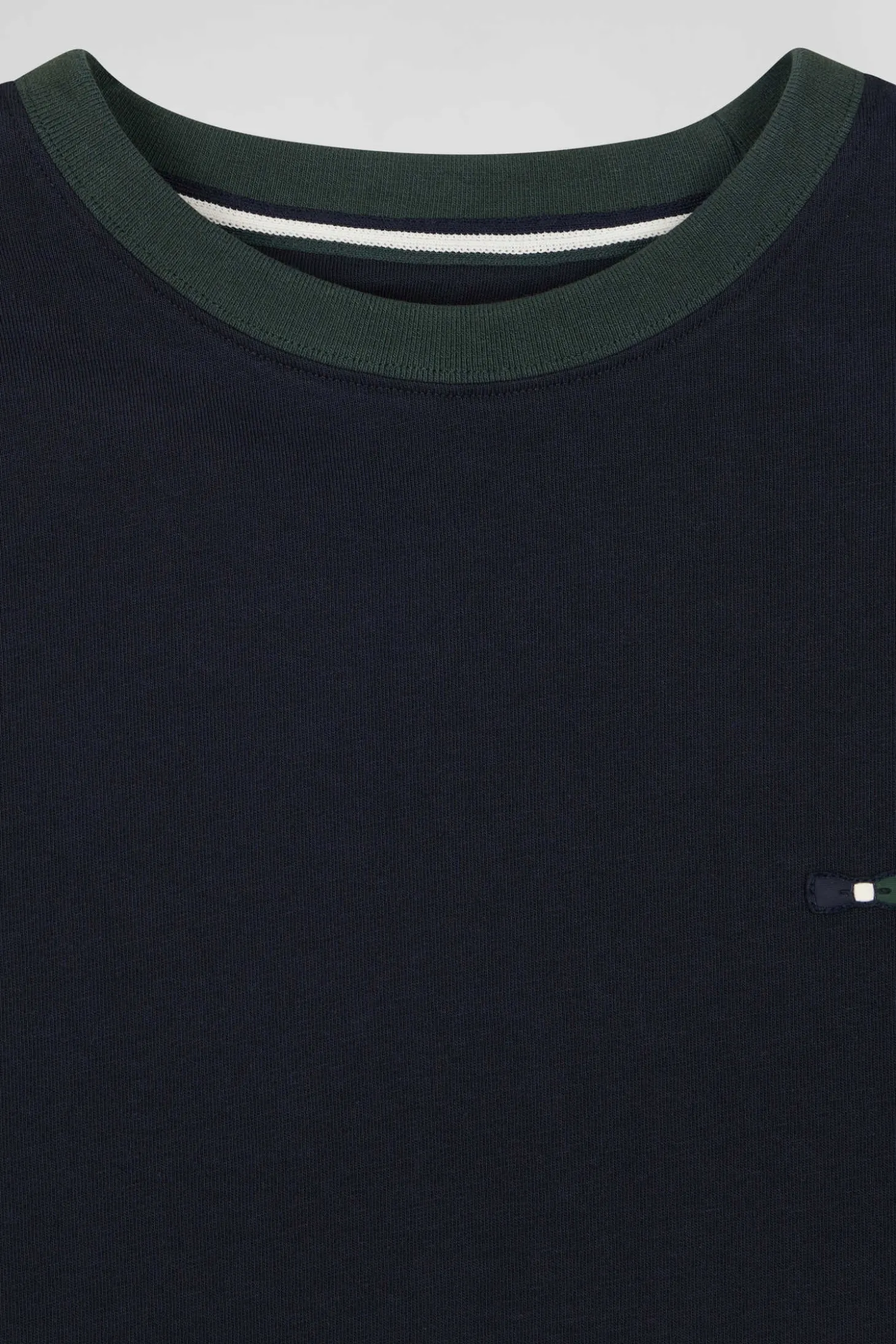 T-shirt manches courtes en coton vert à manches contrastées coupe Regular