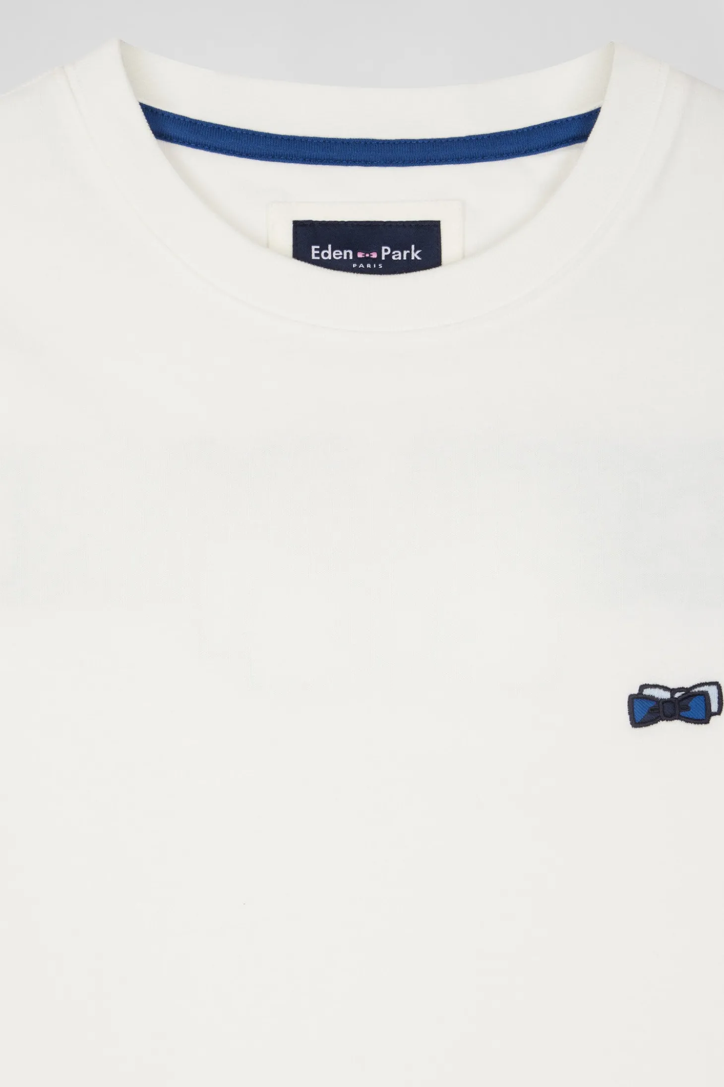T-shirt manches courtes en coton écru broderie dos coupe Regular
