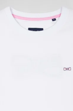 T-shirt manches courtes en coton blanc broderie dos emblème coupe Regular