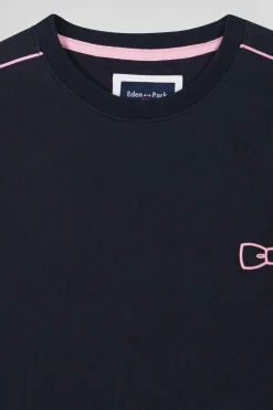 T-shirt manches courtes en coton bleu marine passepoil rose coupe Regular