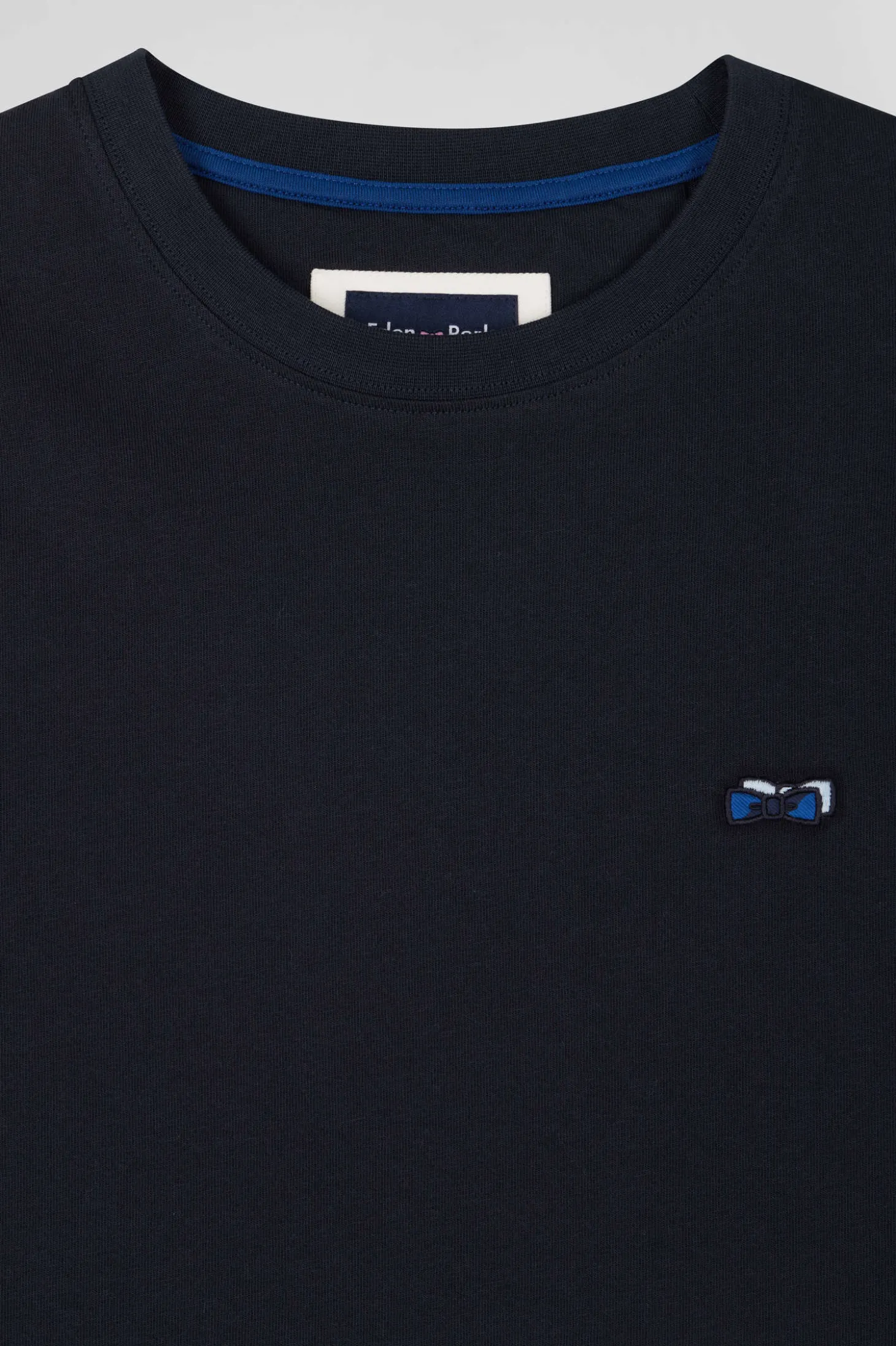 T-shirt manches courtes en coton bleu marine broderie dos coupe Regular
