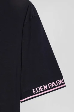 T-shirt manches courtes en coton bleu marine coupe Slim bords-côtes Eden Park