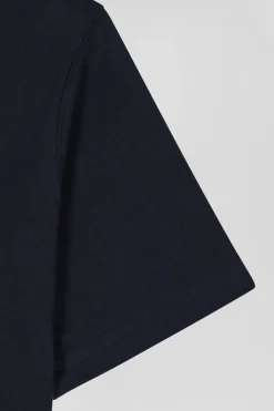 T-shirt manches courtes en coton bleu marine broderie dos coupe Regular