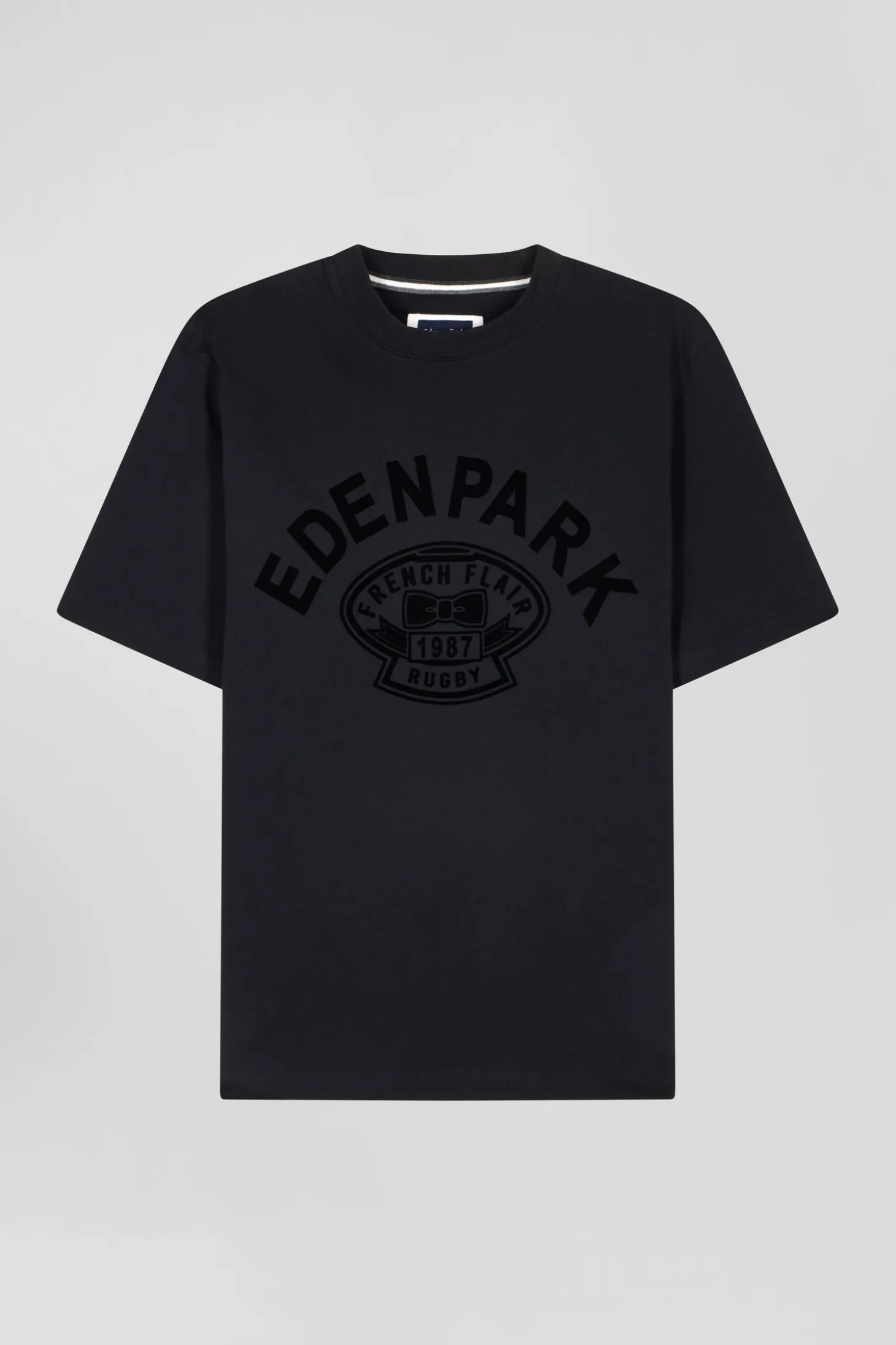 T-shirt manches courtes noir application Eden Park Rugby coupe Oversized