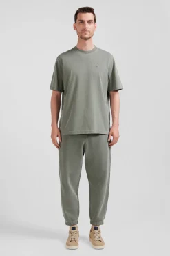 T-shirt manches courtes unisexe en coton surteint uni kaki coupe Oversized