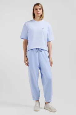 T-shirt manches courtes unisexe en coton surteint uni ciel coupe Oversized