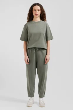 T-shirt manches courtes unisexe en coton surteint uni kaki coupe Oversized