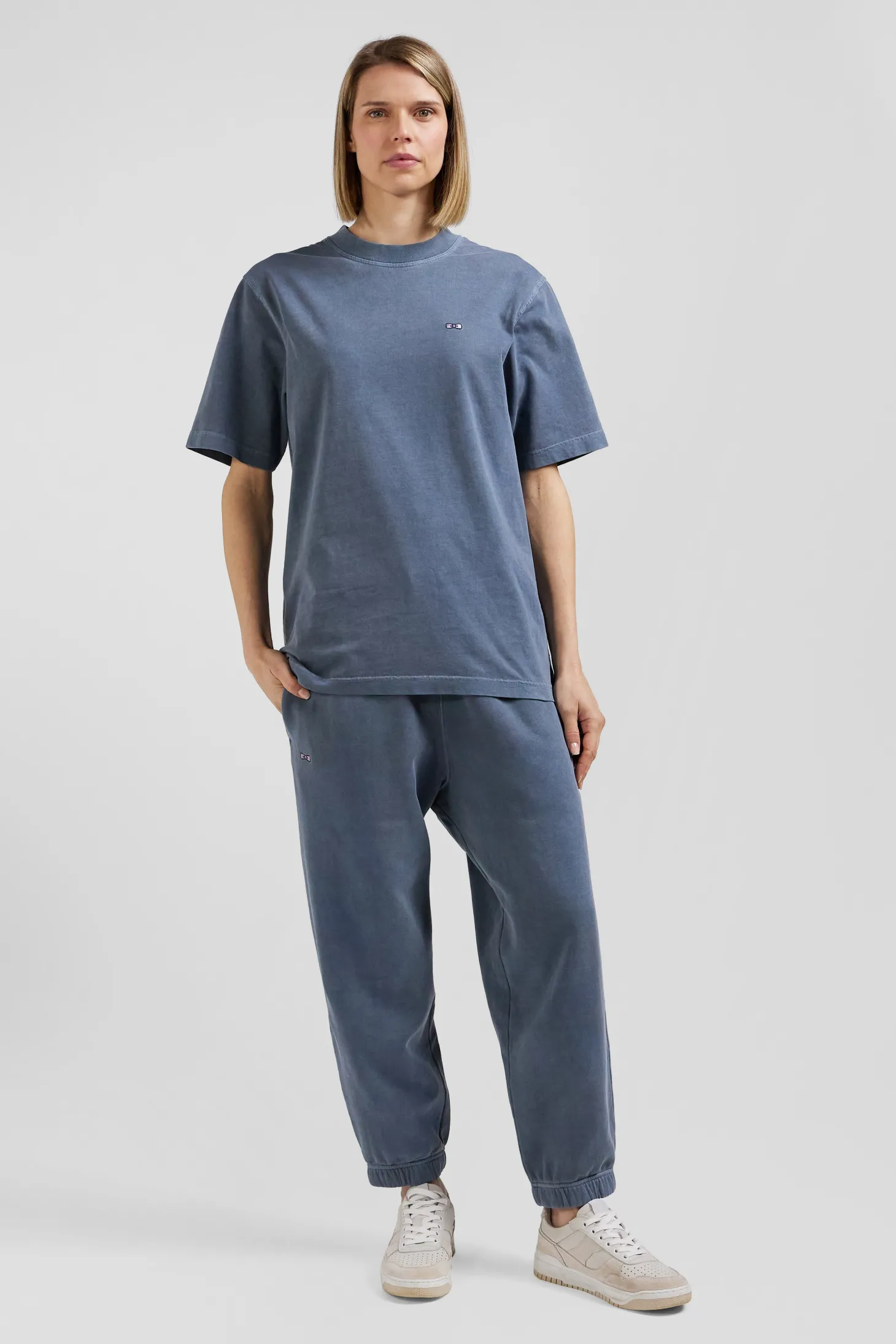 T-shirt manches courtes unisexe en coton surteint uni gris coupe Oversized