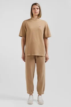 T-shirt manches courtes unisexe en coton surteint uni camel coupe Oversized