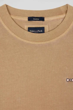 T-shirt manches courtes unisexe en coton surteint uni camel coupe Oversized