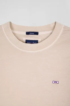 T-shirt manches courtes unisexe en coton surteint uni beige coupe Oversized