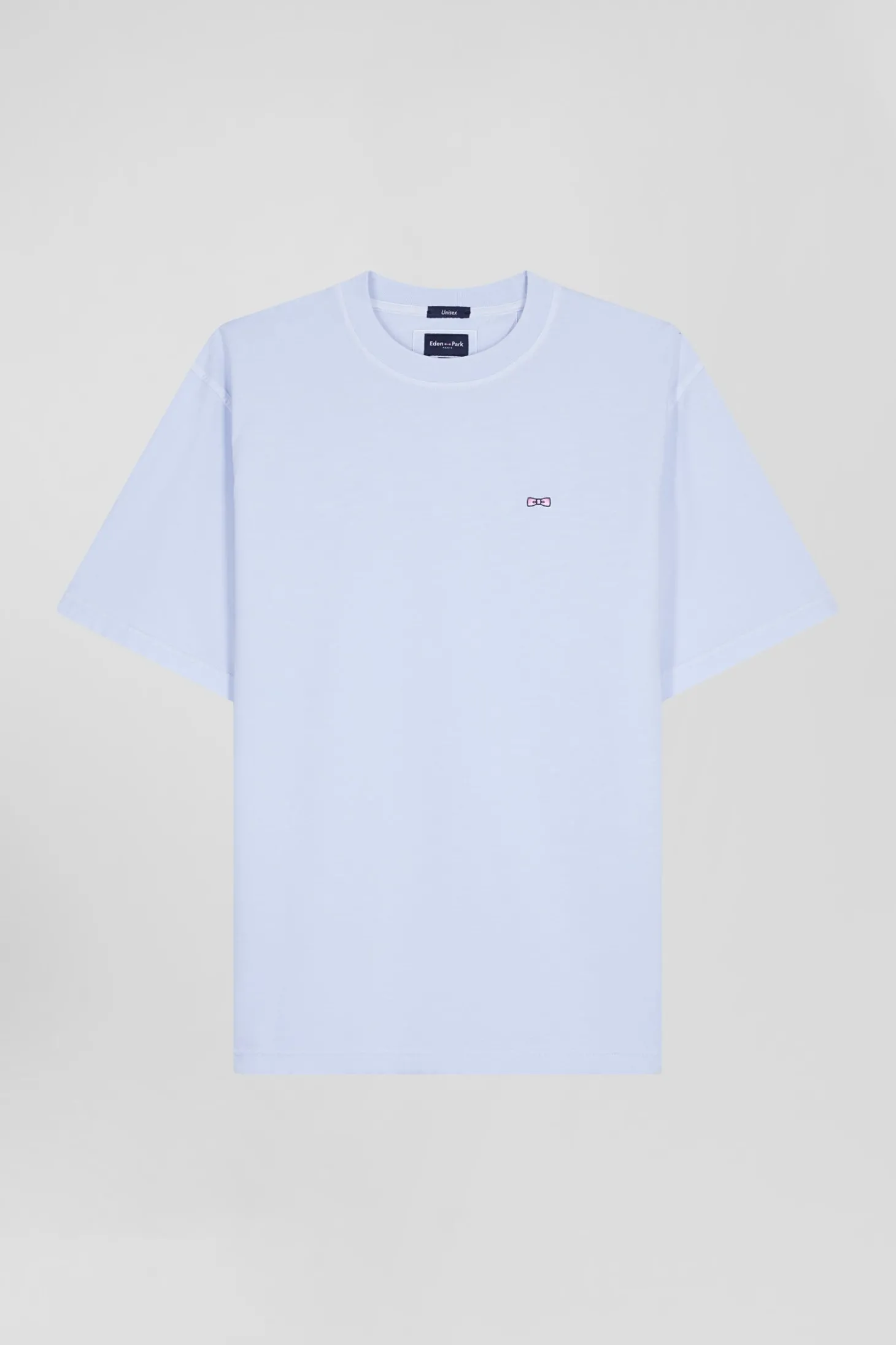 T-shirt manches courtes unisexe en coton surteint uni ciel coupe Oversized