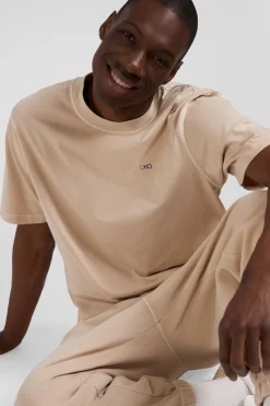 T-shirt manches courtes unisexe en coton surteint uni beige coupe Oversized
