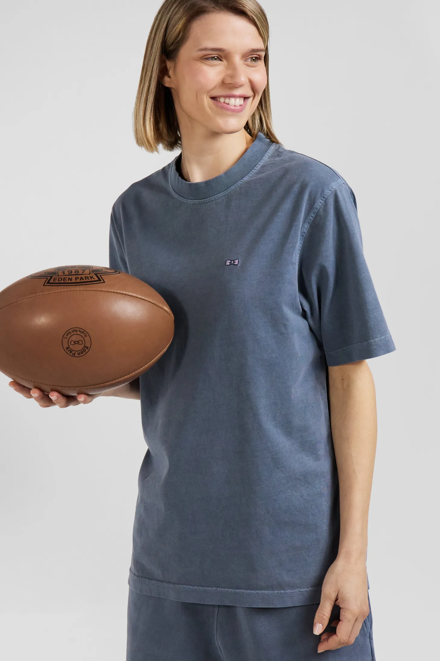 T-shirt manches courtes unisexe en coton surteint uni gris coupe Oversized