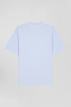 T-shirt manches courtes unisexe en coton surteint uni ciel coupe Oversized