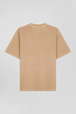 T-shirt manches courtes unisexe en coton surteint uni camel coupe Oversized