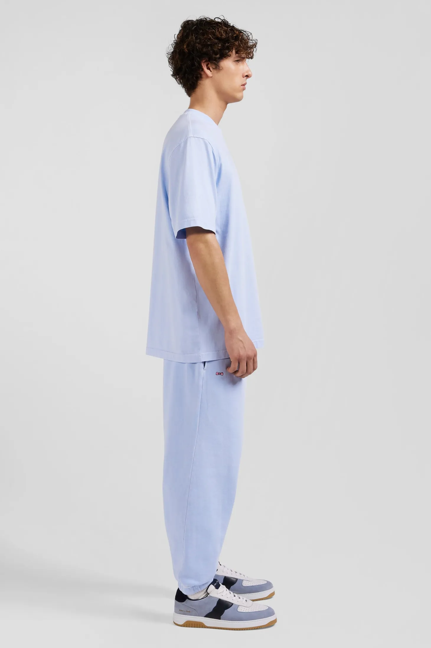 T-shirt manches courtes unisexe en coton surteint uni ciel coupe Oversized