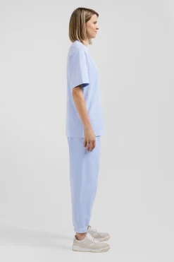 T-shirt manches courtes unisexe en coton surteint uni ciel coupe Oversized