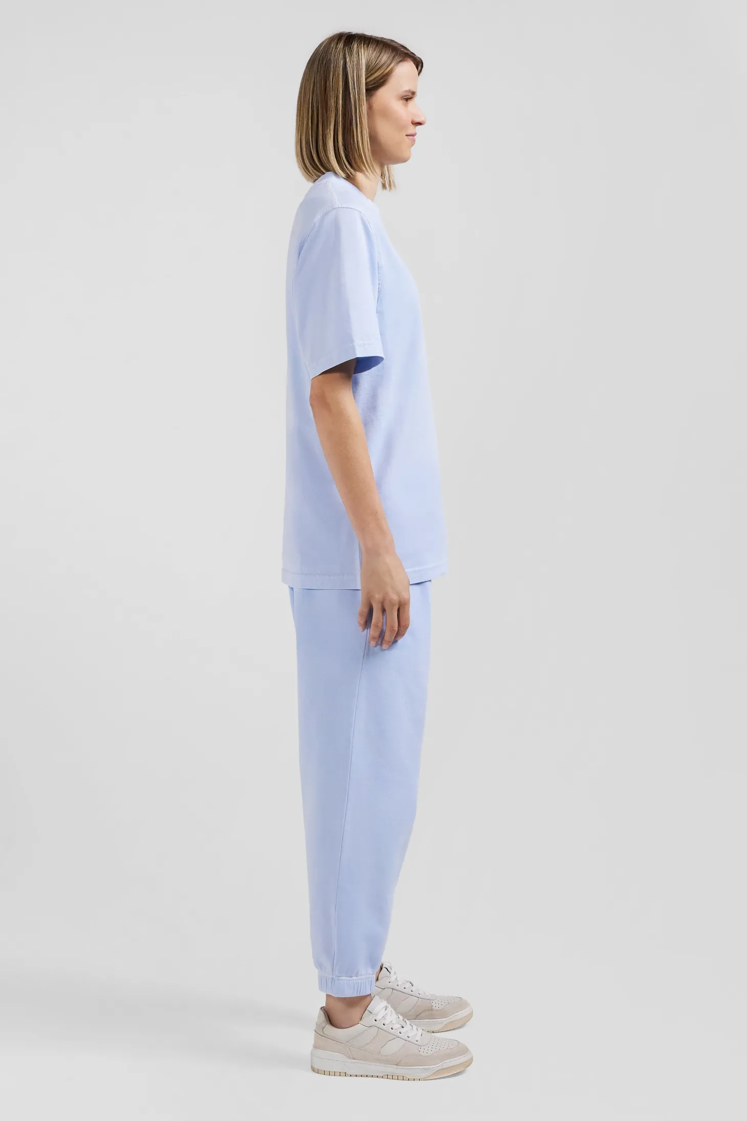 T-shirt manches courtes unisexe en coton surteint uni ciel coupe Oversized