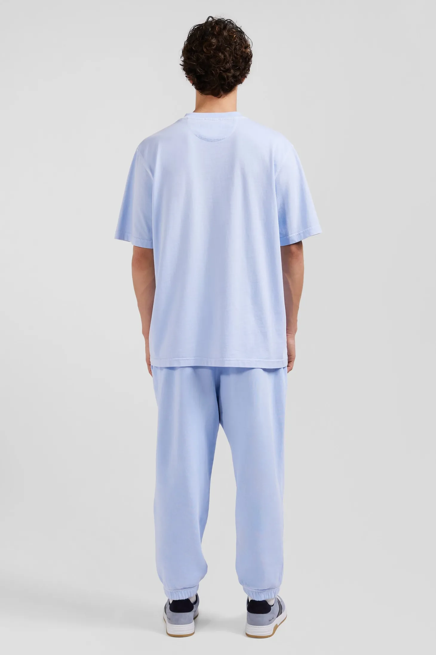 T-shirt manches courtes unisexe en coton surteint uni ciel coupe Oversized