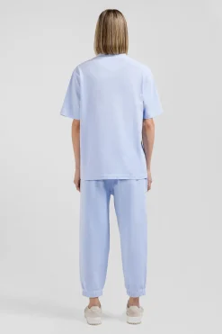 T-shirt manches courtes unisexe en coton surteint uni ciel coupe Oversized