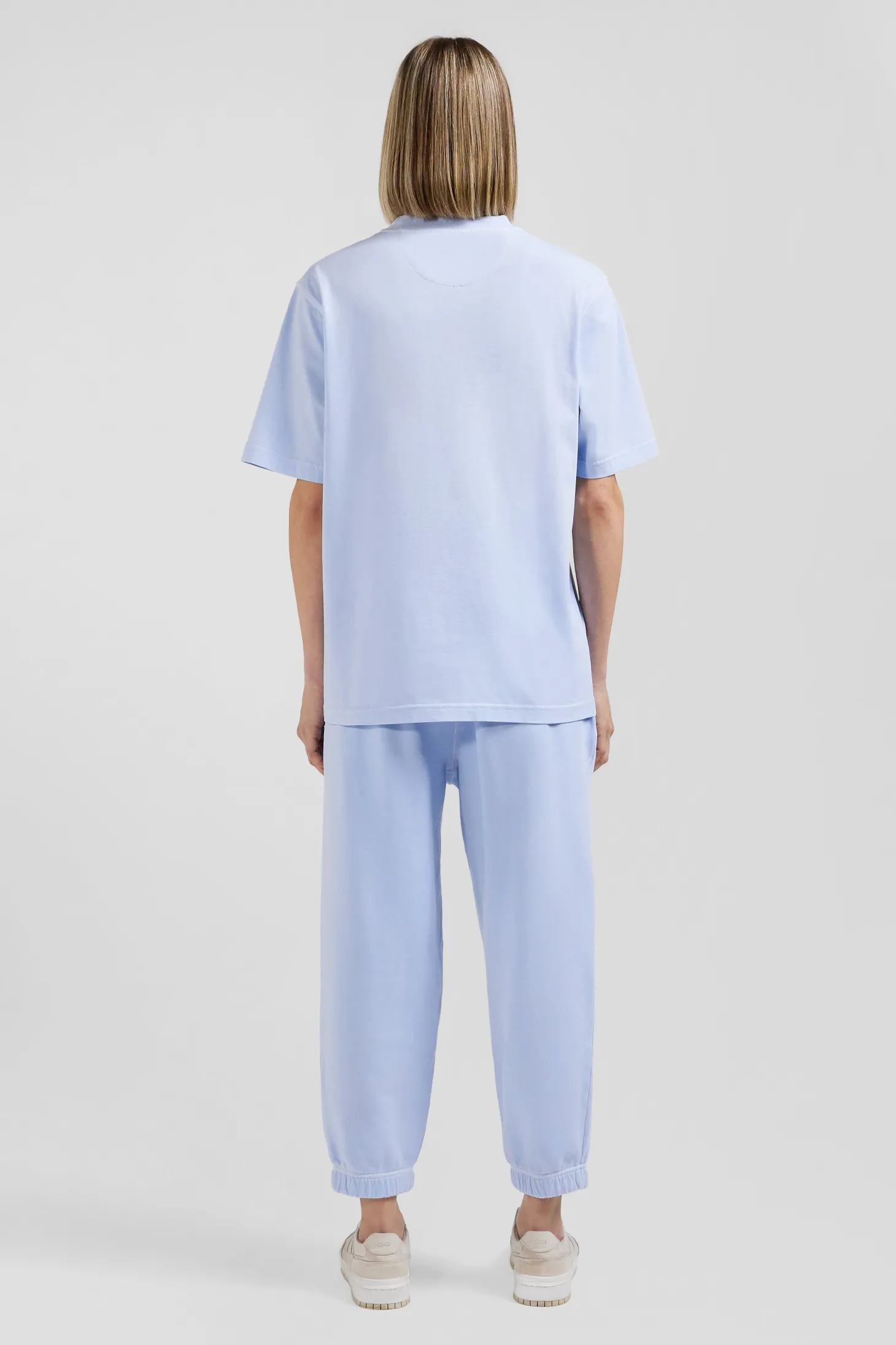 T-shirt manches courtes unisexe en coton surteint uni ciel coupe Oversized