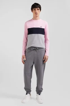 T-shirt manches longues colorblock en coton rose coupe Regular