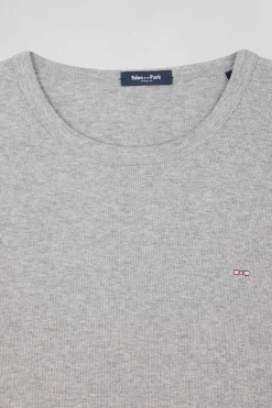 T-shirt manches longues col rond en coton gris coupe Slim