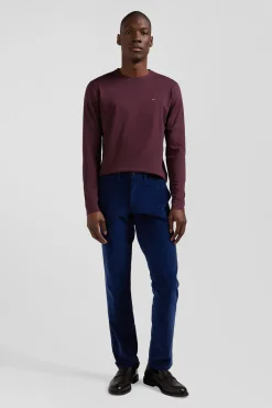 T-shirt manches longues en coton Pima bordeaux coupe Regular