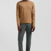 T-shirt manches longues en coton uni camel coupe Slim