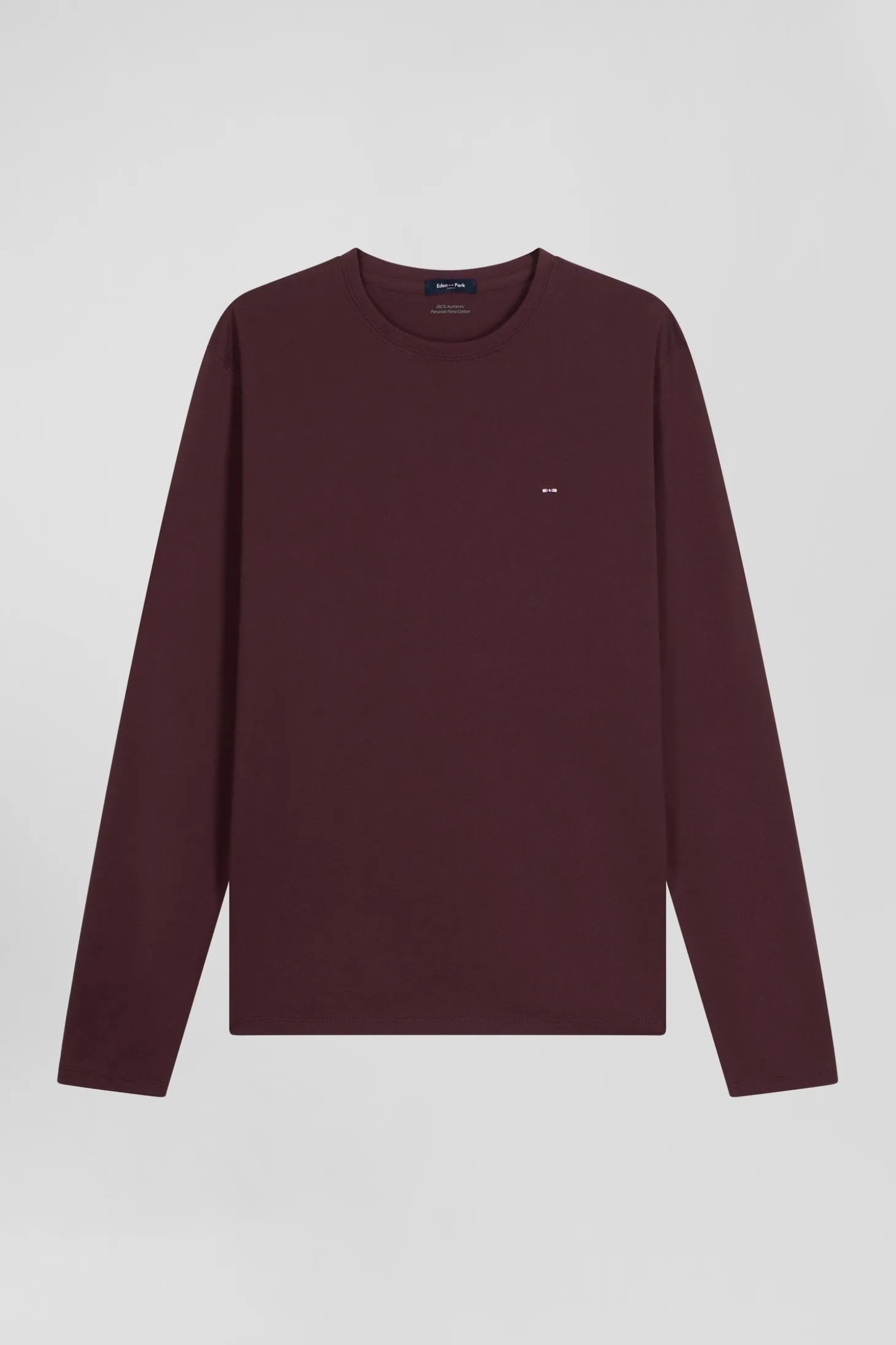 T-shirt manches longues en coton Pima bordeaux coupe Regular