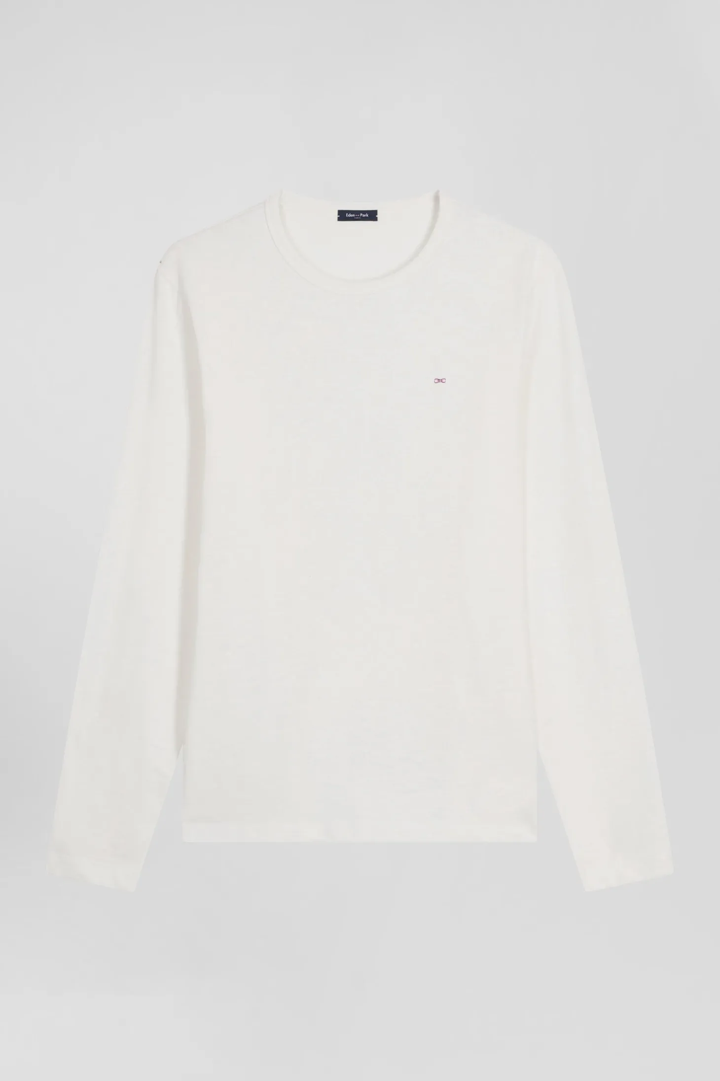 T-shirt manches longues en coton uni écru coupe Slim