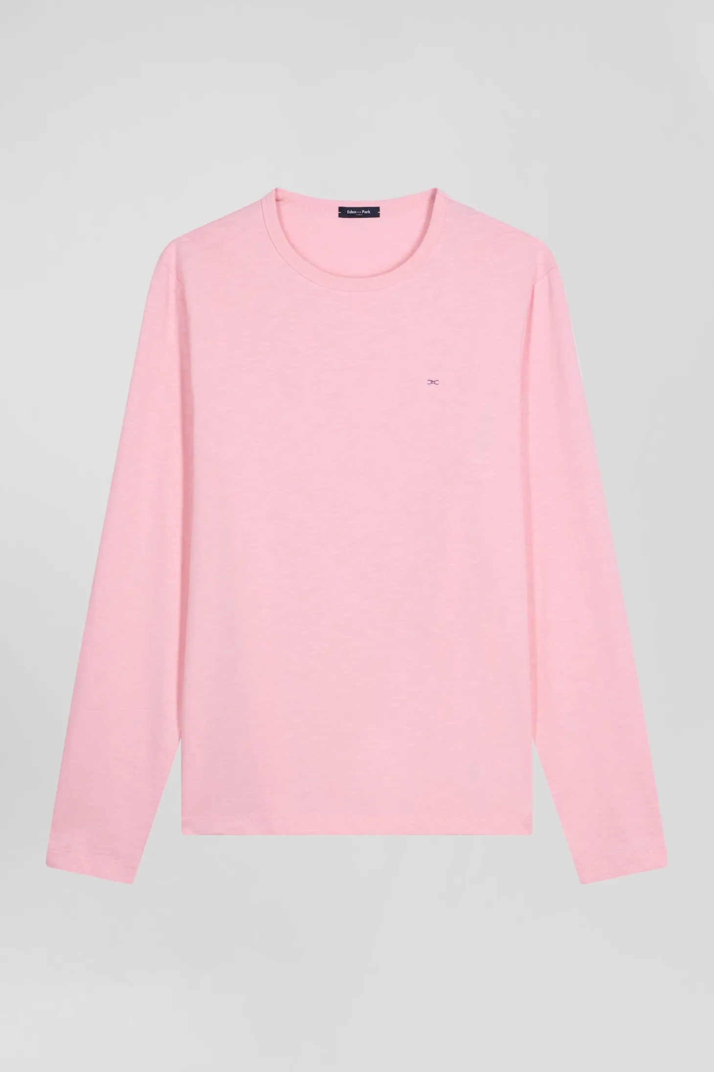 T-shirt manches longues en coton uni rose coupe Slim
