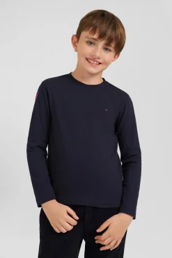 T-shirt manches longues en coton bleu marine broderie XV de France coupe Regular