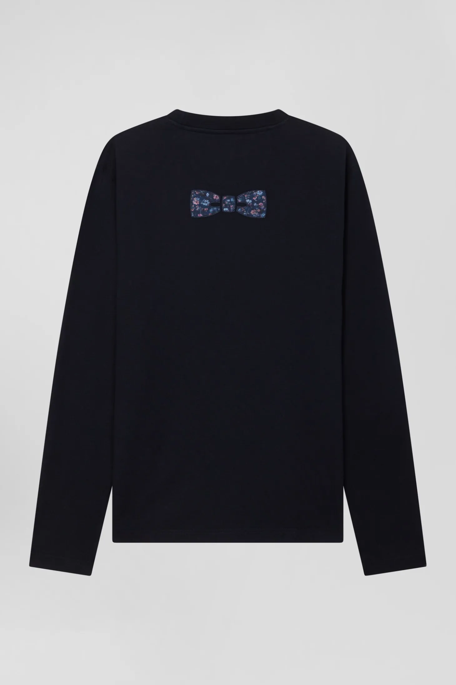 T-shirt manches longues en coton bleu marine patch dos imprimé fleuri coupe Regular