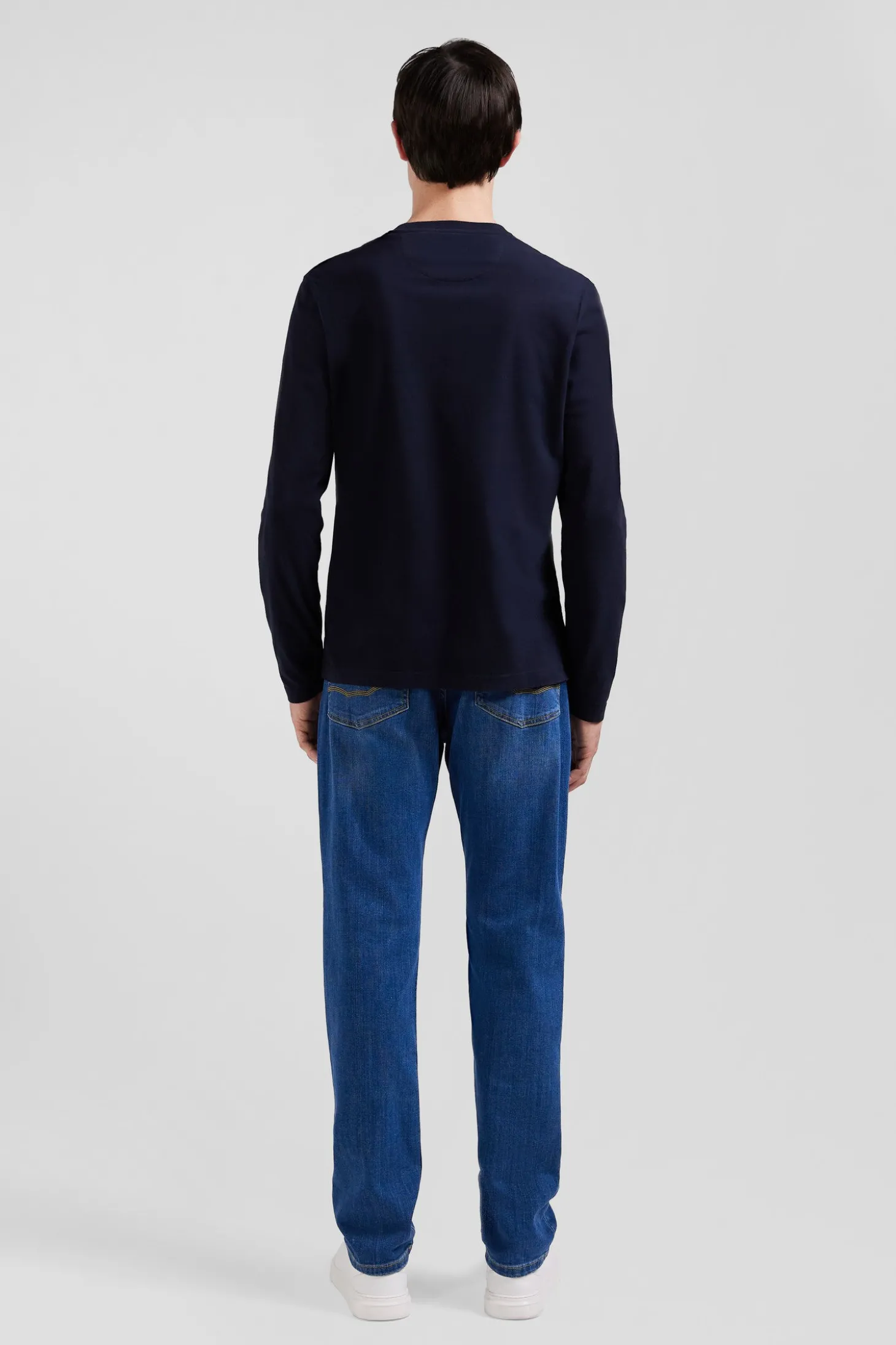 T-shirt manches longues en coton bleu marine patch imprimé coupe Regular
