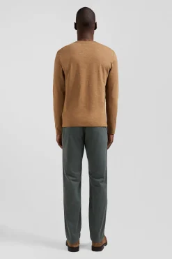 T-shirt manches longues en coton uni camel coupe Slim