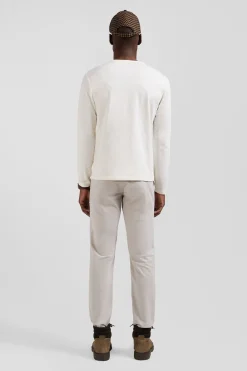 T-shirt manches longues en coton uni écru coupe Slim