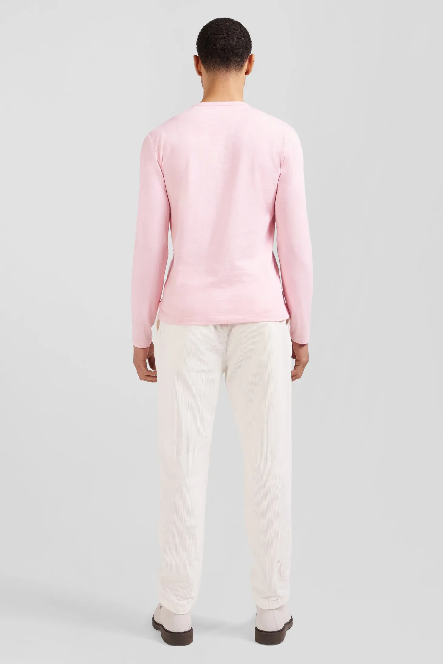 T-shirt manches longues en coton uni rose coupe Slim