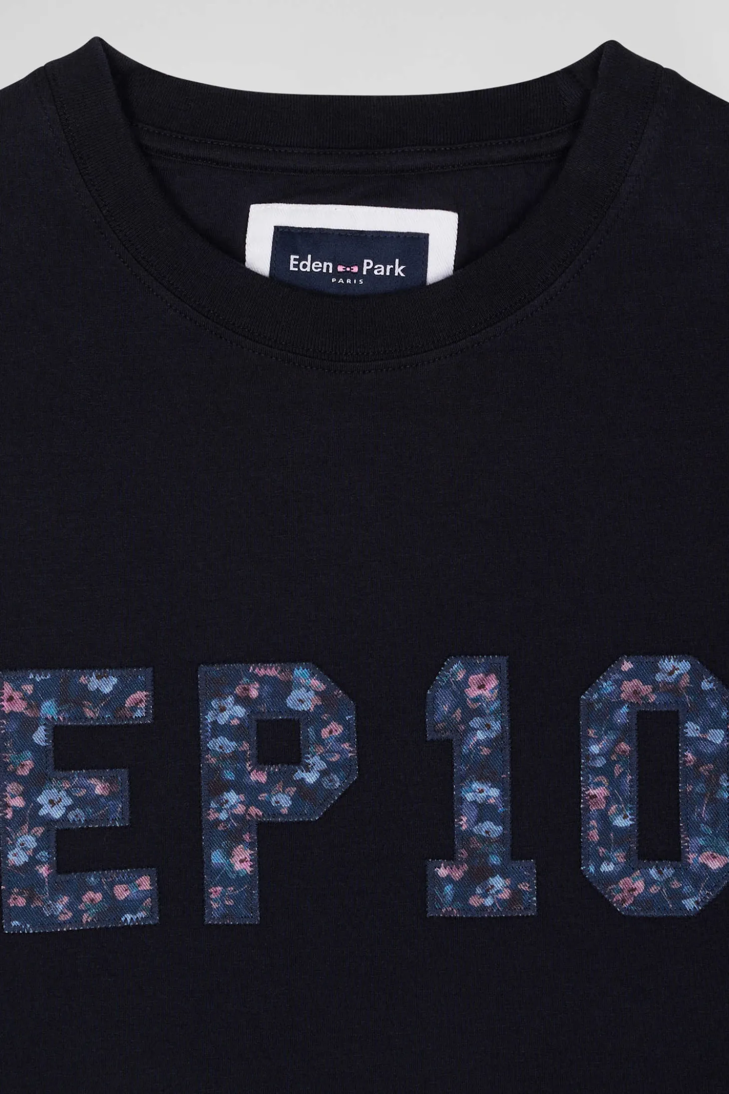 T-shirt manches longues en coton bleu marine patch imprimé coupe Regular